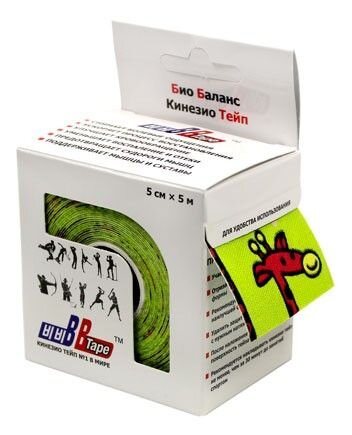 Тейп BBTape Bio Balance Kinesiology Tape (жирафы лайм/пингвины розовый) 5 см х 5 м