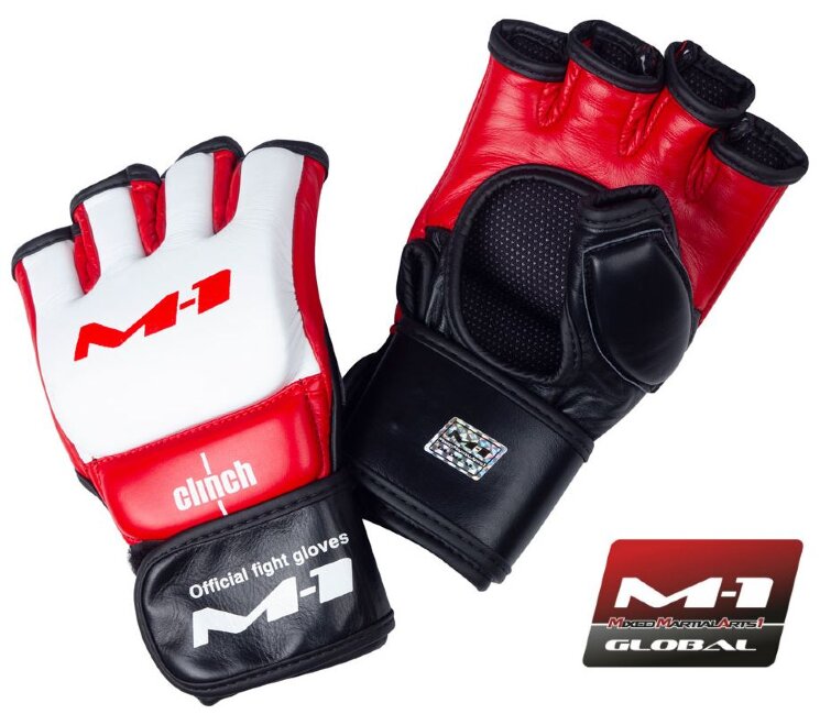 Перчатки для смешанных единоборств Clinch M1 Global Official Fight Gloves бело-красно-черные (С688)
