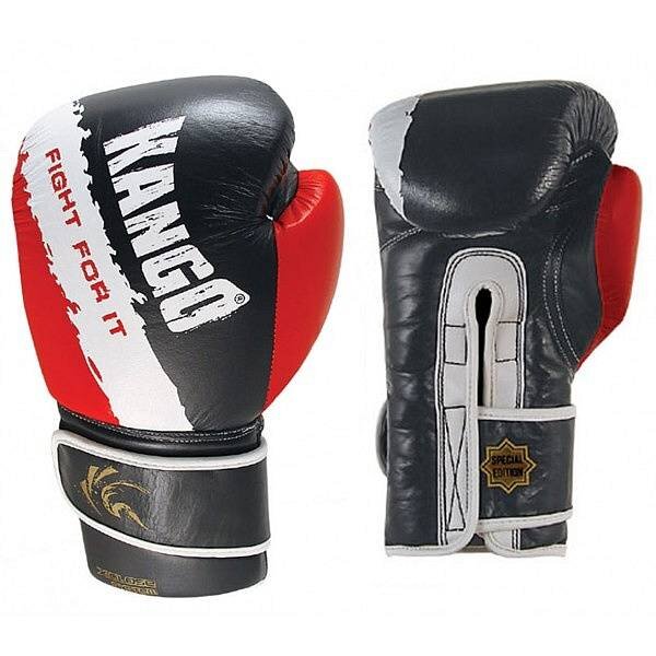 Перчатки боксерские Kango BAK-025 Black/Red/White Буйволиная кожа (01677)